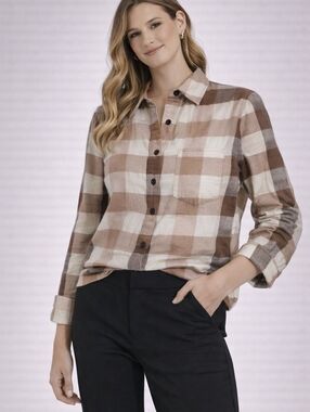 PacSun x Playboy Brown Plaid Flannel Shirt - Women’s Size L - Rhinestone Spell